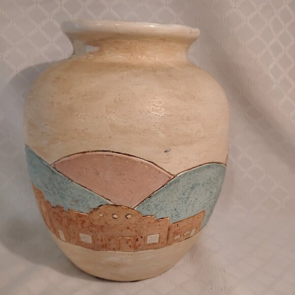 Vintage 1990 10" Stoneware Southwestern Vase - Picture 1 of 10